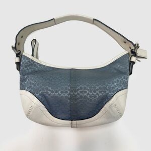 Coach Blue and White Hobo Mini Cs Signature Shoulder Bag